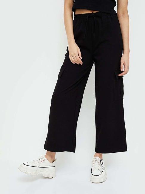 ginger by lifestyle black cotton mid rise flared pants