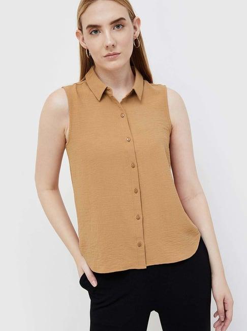 code by lifestyle brown regular fit shirt