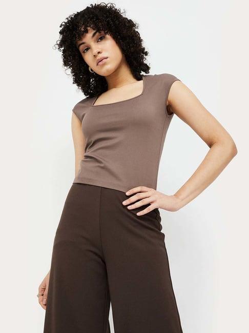 ginger by lifestyle brown regular fit top