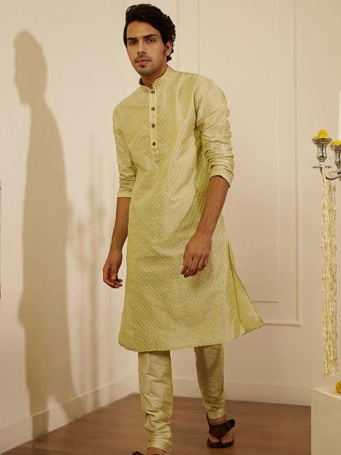 house of chikankari green silk rashid silk straight men's kurta set