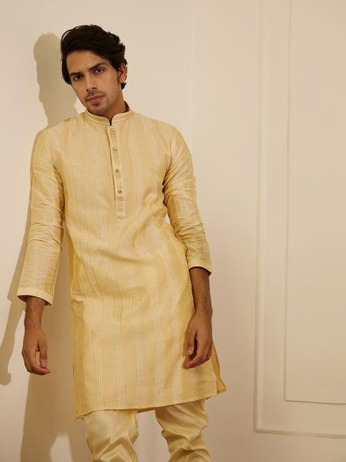 house of chikankari beige silk amir silk straight men's kurta set