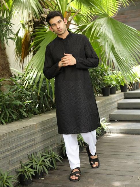 house of chikankari black cotton uman chikankari cotton straight men's kurta