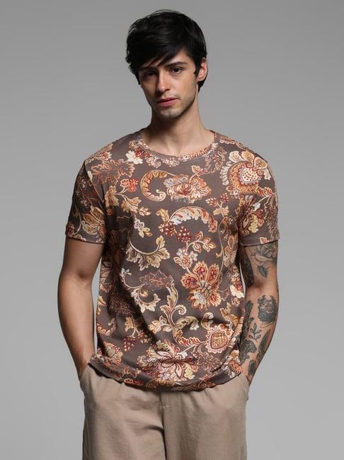 jack & jones dark earth cotton slim floral t-shirt