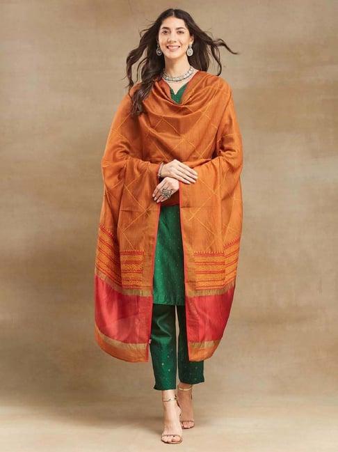 fabindia rust embroidered dupatta