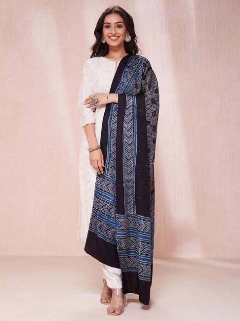 fabindia black & blue printed dupatta