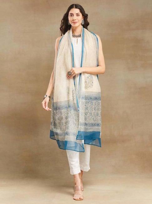 fabindia off-white printed dupatta