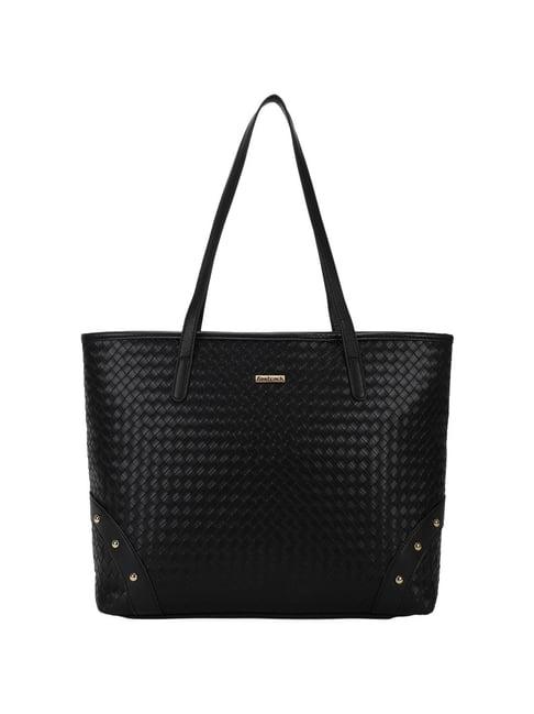 fastrack black textured medium tote handbag