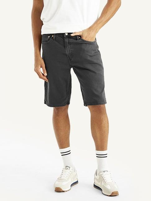 levi's black cotton tapered fit denim shorts