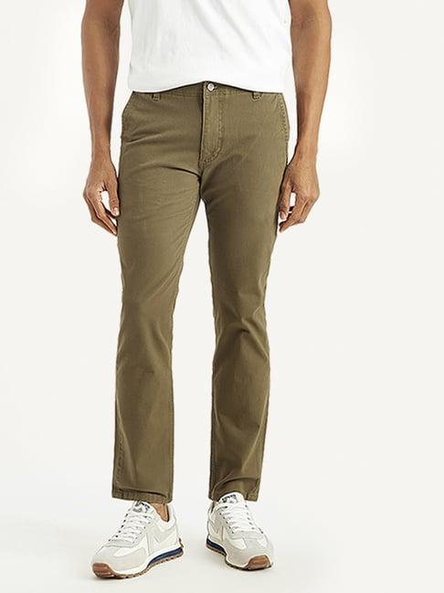 levi's brown cotton slim fit trousers