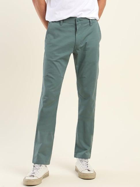 levi's green cotton slim fit trousers