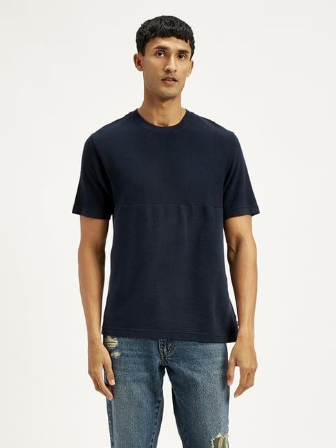 levi's navy cotton regular fit texture t-shirt