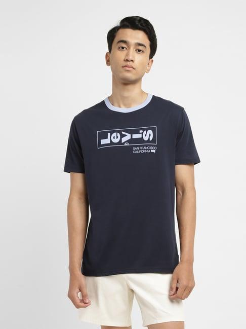 levi's navy cotton slim fit logo printed t-shirt