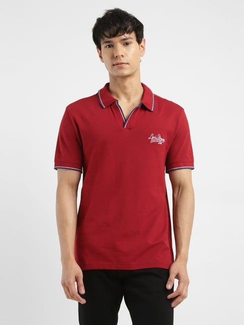 levi's maroon cotton slim fit polo t-shirt