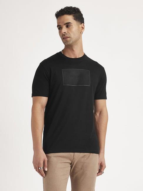 levi's black cotton slim fit texture t-shirt