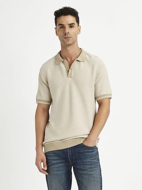 levi's beige cotton slim fit polo t-shirt