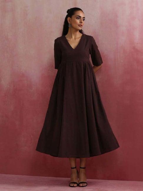 truebrowns brown cotton a-line dress