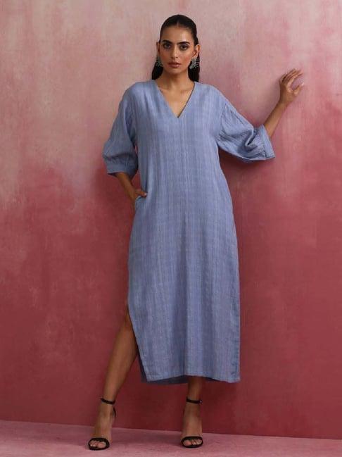 truebrowns cornflower blue cotton shift dress