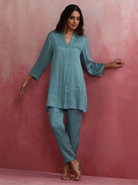 truebrowns blue kurti & pant set