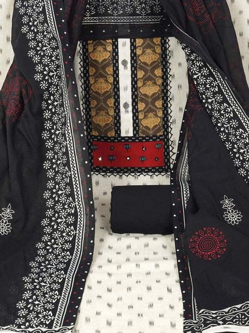 kami kubi white & black cotton embroidered unstitched dress material