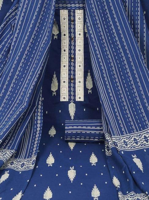 kami kubi blue cotton printed unstitched dress material