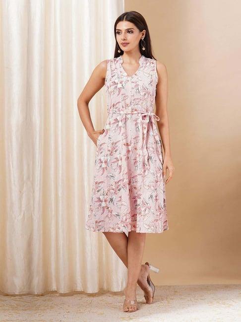 kami kubi pink cotton floral print a-line dress