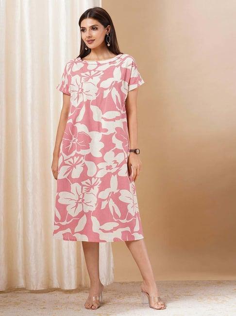 kami kubi pink cotton floral print a-line dress