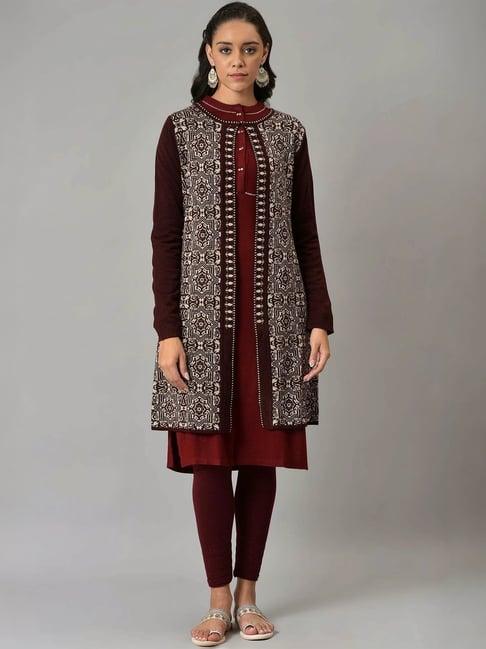 w red printed long cardigan