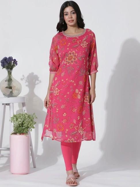 w pink printed kurta leggings set