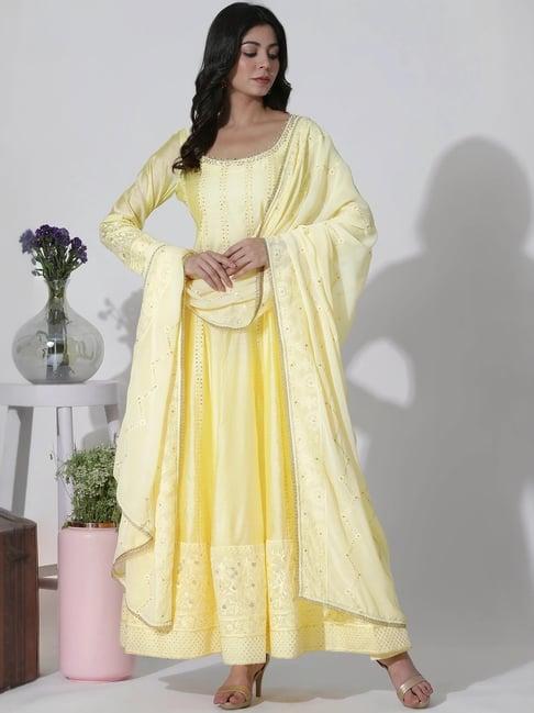 wishful by w yellow embroidered kurta leggings set with dupatta