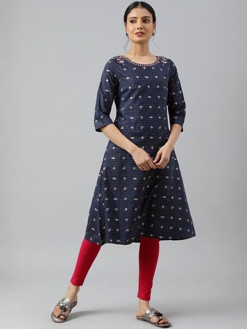 w navy printed a line kurta