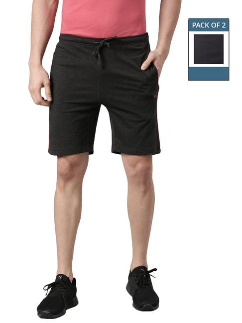 force nxt charcoal melange & steel grey cotton regular fit shorts - pack of 2