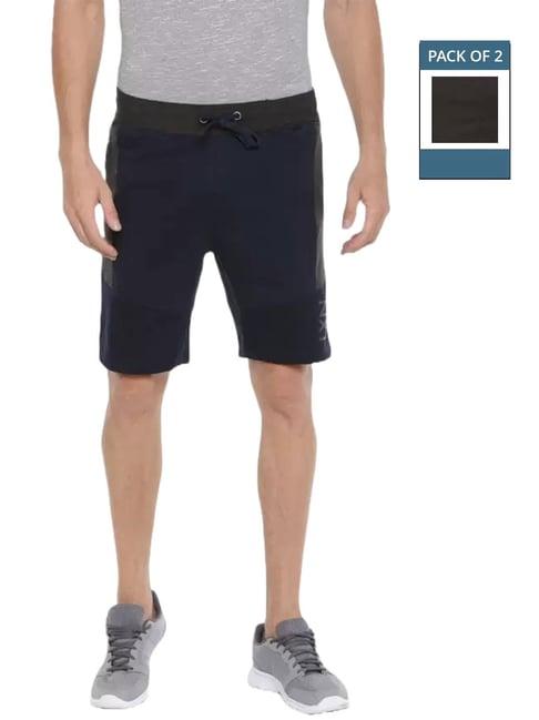 force nxt navy & charcoal melange cotton regular fit shorts - pack of 2