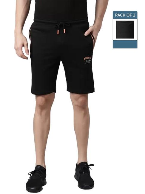 force nxt black & charcoal melange cotton regular fit shorts - pack of 2