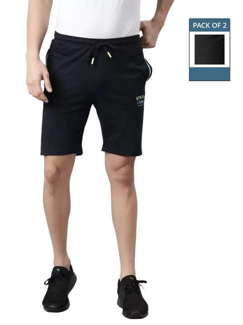 force nxt navy & charcoal melange cotton regular fit shorts - pack of 2