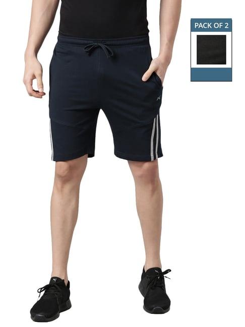 force nxt navy & charcoal melange cotton regular fit shorts - pack of 2