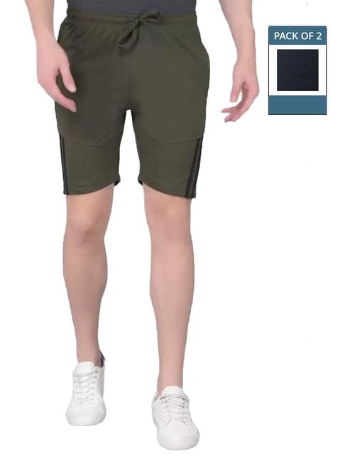 force nxt olive & navy cotton regular fit shorts - pack of 2