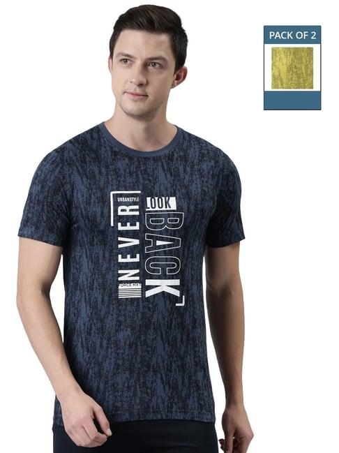 force nxt blue & aspen gold cotton regular fit printed t-shirt - pack of 2