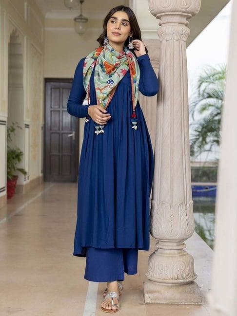 janasya blue kurta & palazzo set with scarf