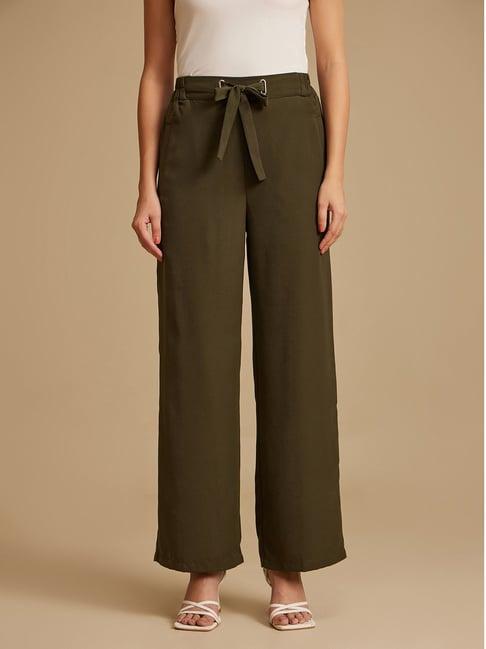 kazo olive straight fit high rise elasticated pants