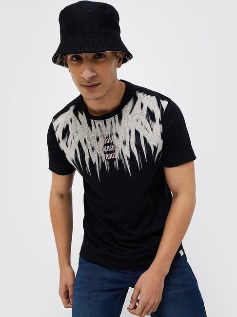 forca by lifestyle black cotton regular fit printed t-shirt