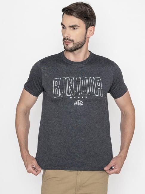 bonjour anthra mel cotton regular fit printed t-shirt