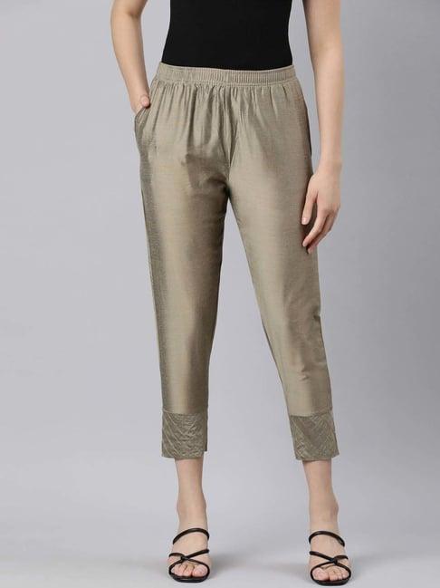 twin birds dark beige embroidered pants