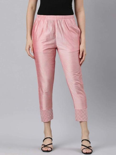 twin birds flamingo pink embroidered pants