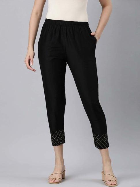 twin birds metallic black embroidered pants