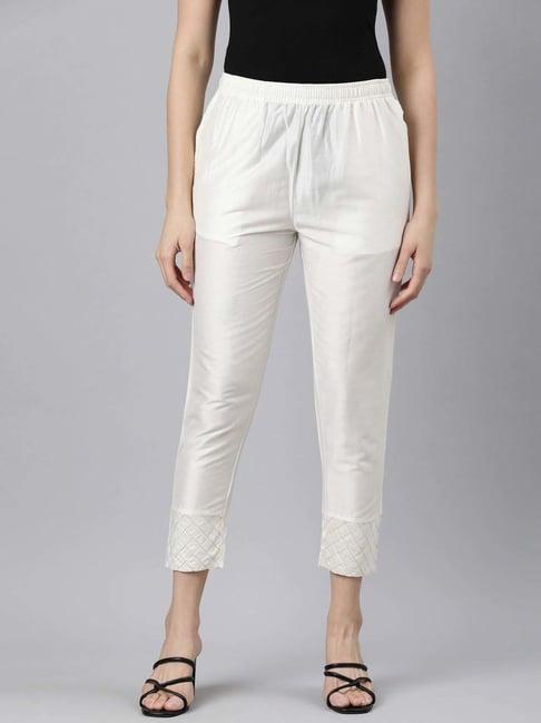 twin birds metallic white embroidered pants