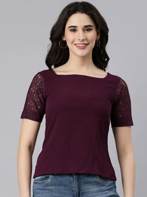 twin birds wine lace work top