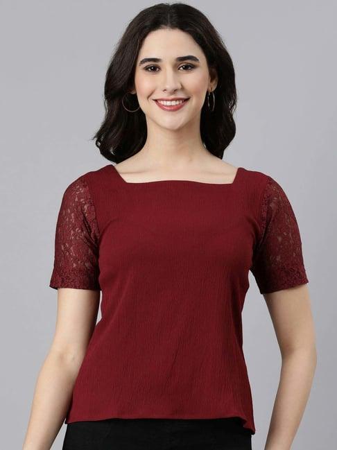 twin birds maroon lace work top