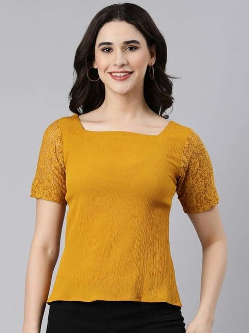 twin birds mustard lace work top