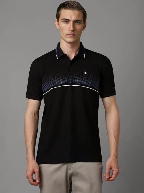 louis philippe black regular fit self pattern polo t-shirt