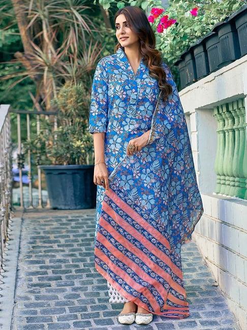 skylee multicolor floral kurta with pant & dupatta